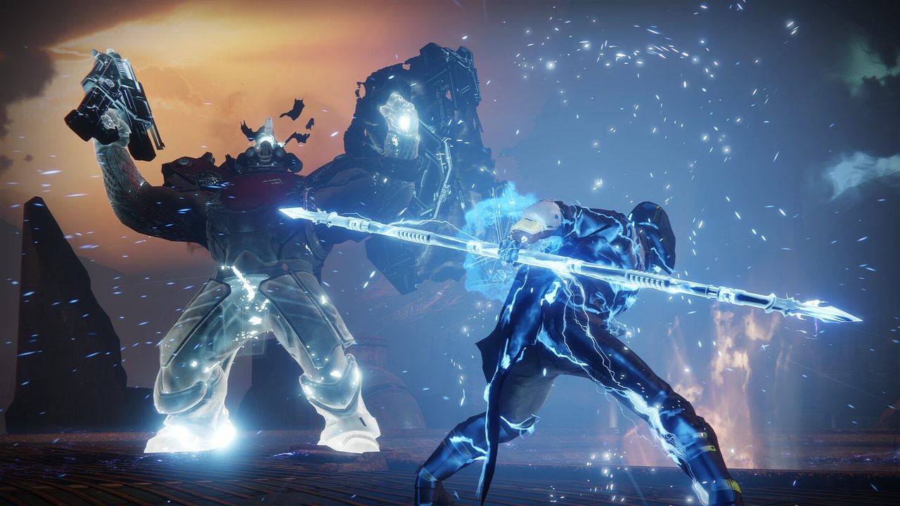 Destiny 2: A Guardian shattering blue crystal with a staff