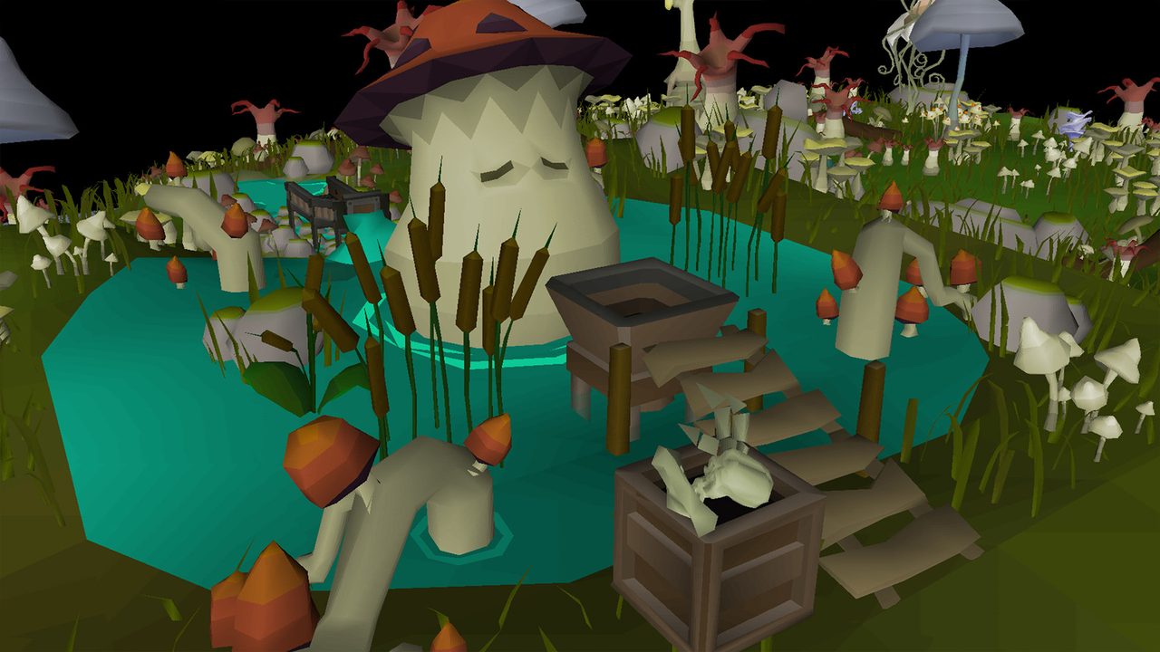 Old School RuneScape: A mushroom-filled swamp area