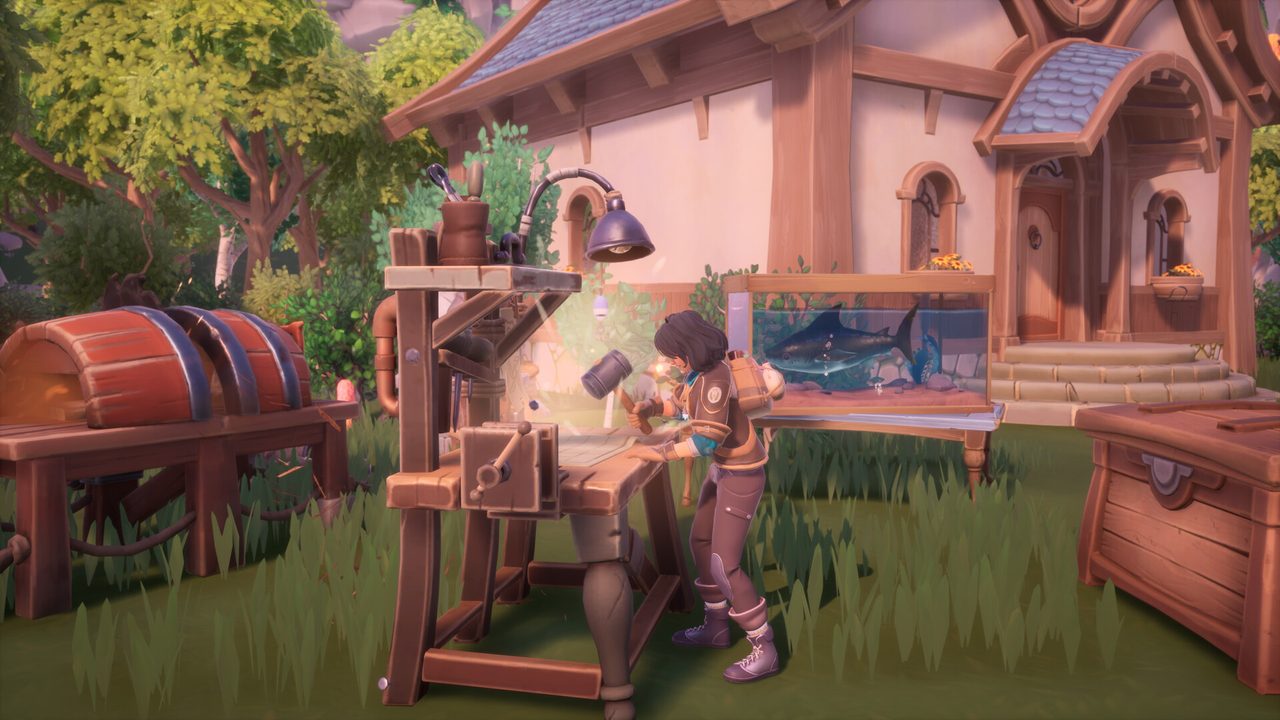 Palia: A cosy crafting area beside a house